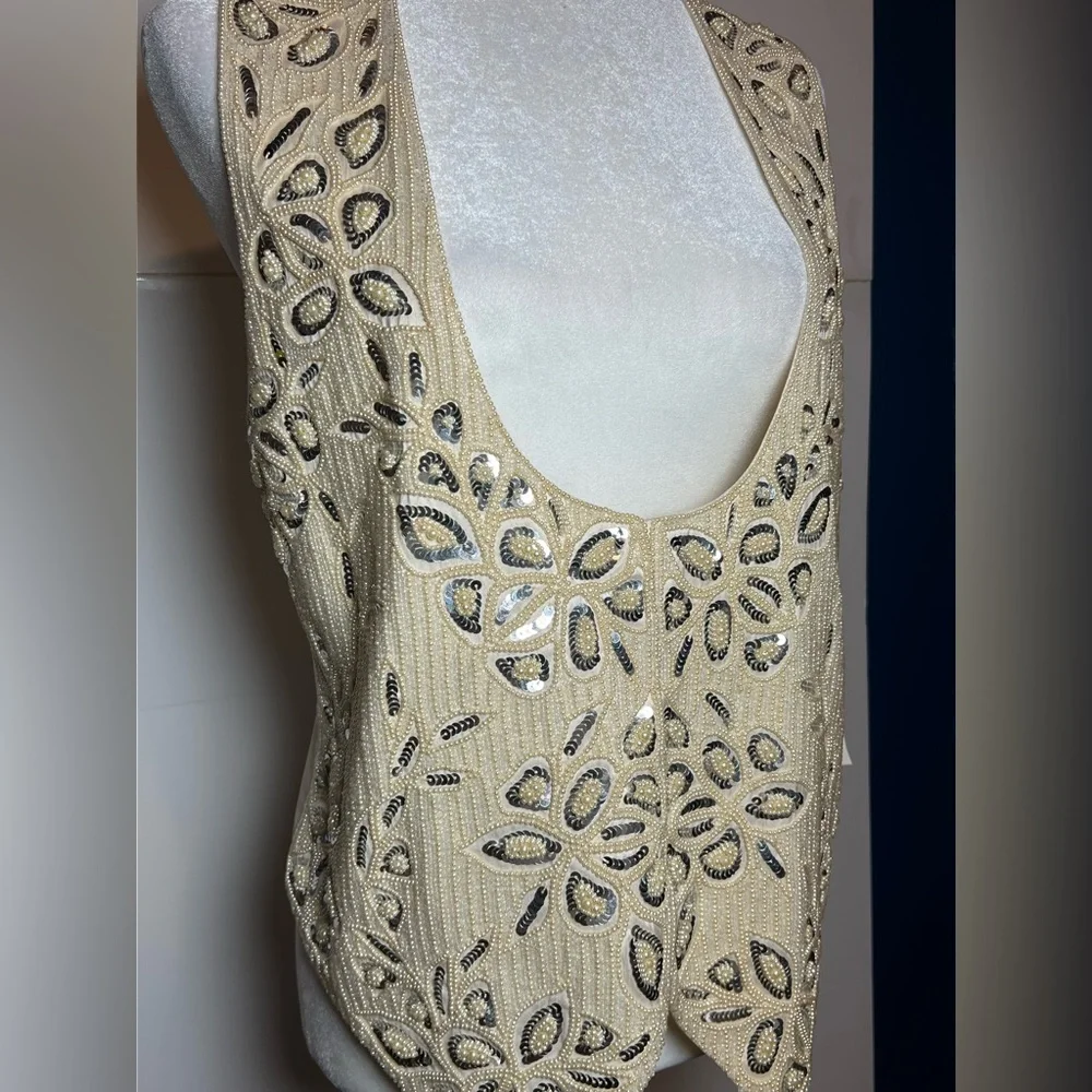 NWT Vintage Liz Claiborne 100% Silk Beaded Vest Glam Formal M - Picture 6 of 13